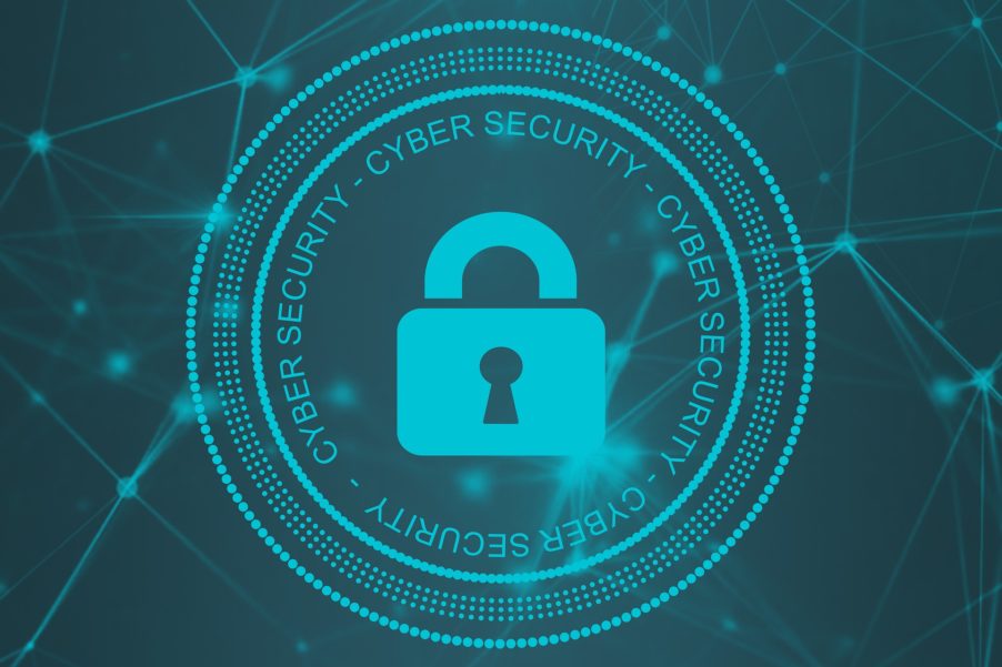 Lock in "cyber security" word circle and other dot circles