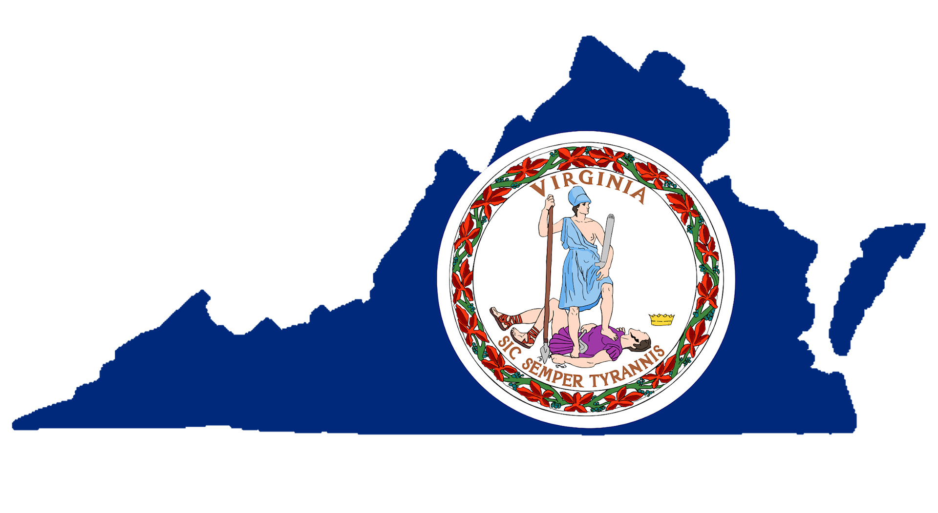Image of virginia state and shield. Virginia has a new data privacy law.