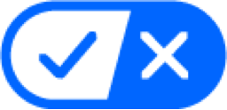 California Consumer Privacy Act (CCPA) Opt-Out Icon, appears as a blue outlined oval toggle icon bisected with a blue checkmark on white background on the left and a white 'X' on blue background on the right.