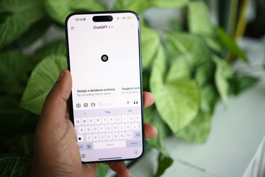 Image of a cellular phone with the ChatGPT app open.